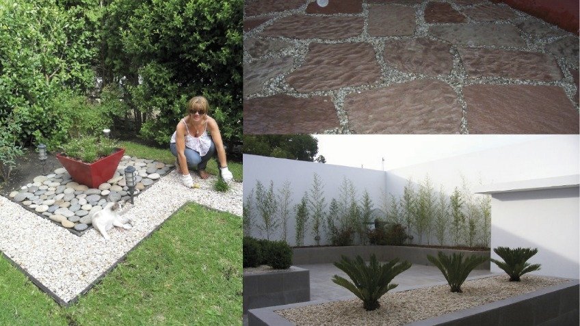 Analía armando el jardín trasero del Hotel Libertador, 